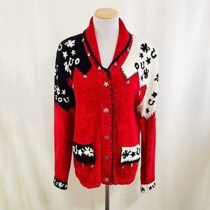 Vintage Berek lucky charms sweater red black white cardigan size large